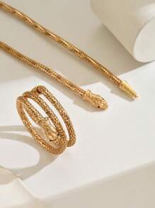 2pcs/Set Autumn/Winter New Creative Metal Wrapped Punk Hip-Hop Snake Bracelet & Necklace Set