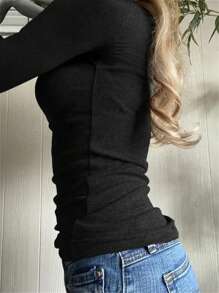 Women's T-Shirt Y2K Fall Women Back To School Clothes Sexy Casual Solid Color Lace Lace Square Neck Knitted Long-Sleeved Top