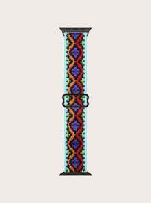 1pc Nylon Watch Band Fit For 38/40/41/42/44/45/49mm Apple Watch SE/Series 9/8/7/6/5/4/3/2/1/Ultra 2, Elastic Rope, Canvas Strap, Rainbow, Bohemian, Leopard Print, Animal Footprint Design