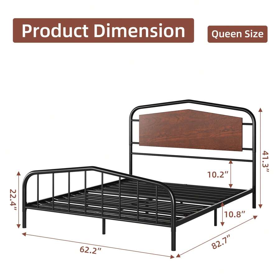 Queen Bed Frame With Headboard And Footboard Heavy Duty Metal Platform