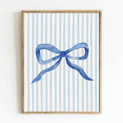 1pc Unframed Pink Blue Bow Cute Preppy Art Poster Girly Room Decor Painting Canvas Print Funky Wall Picture Ideal Gift For Dorm, Apartment, Bedroom, Living Room, Modern Home Decoration