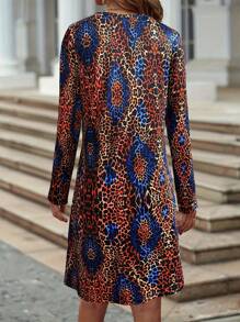 New Leopard Print Long Sleeve Dress For Women, Autumn/Winter - Multicolor - View 2