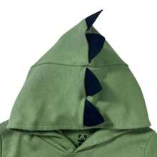 Espevitados Children's Fancy Dress Set: Green Short-Sleeved T-Shirt With Dinosaur Embroidered Hood And Plain Navy Blue Suede Shorts - xanh quân đội - Xem 4