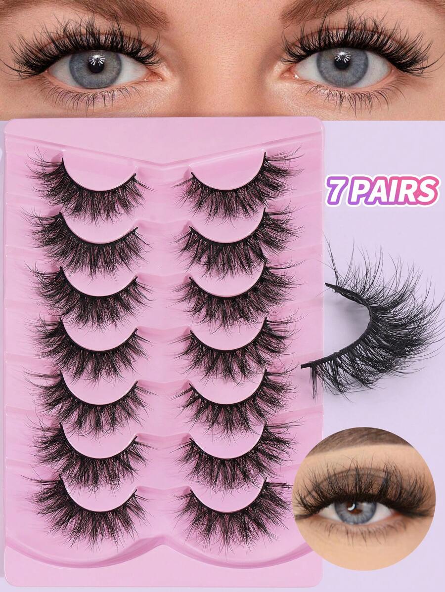 MAGEFY 7Pairs Of Natural Cross Full False Eyelashes,Thick Curling Fluffy Eyelashes Cat Eye Eyelashes 3D Natural False Lashes Fluffy Soft Cross Lashes Manga Lashes Wispy Eyelash Makeup For Party Use Manga Eyelashes, Travel Essentials Realistic Eyelash Full Strip Lashes Lasting - 黑色 - 查看 1