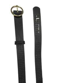 Women's Belt With Holes Gold Metal Buckle Colors Model MZS-308 - 黑色 - 查看 1