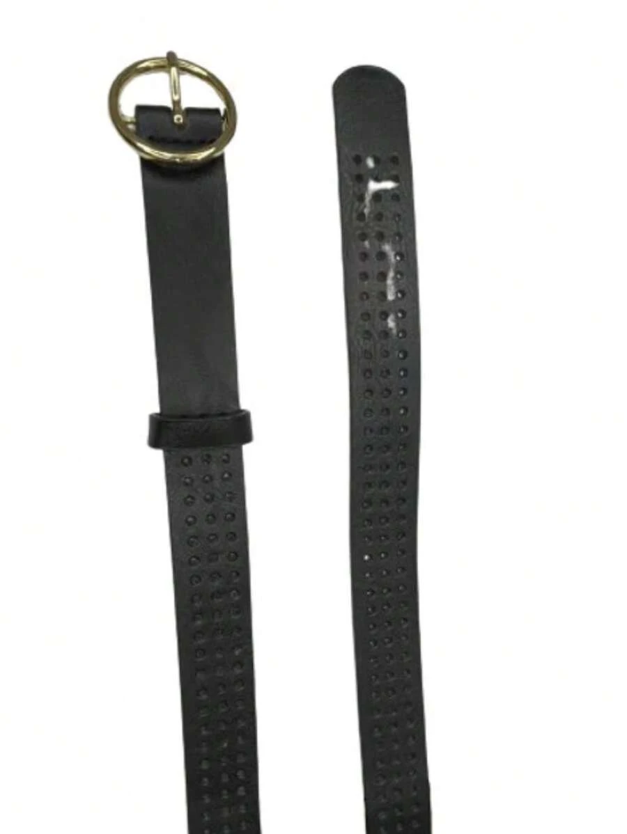 Women's Belt With Holes Gold Metal Buckle Colors Model MZS-308 - 黑色 - 查看 1