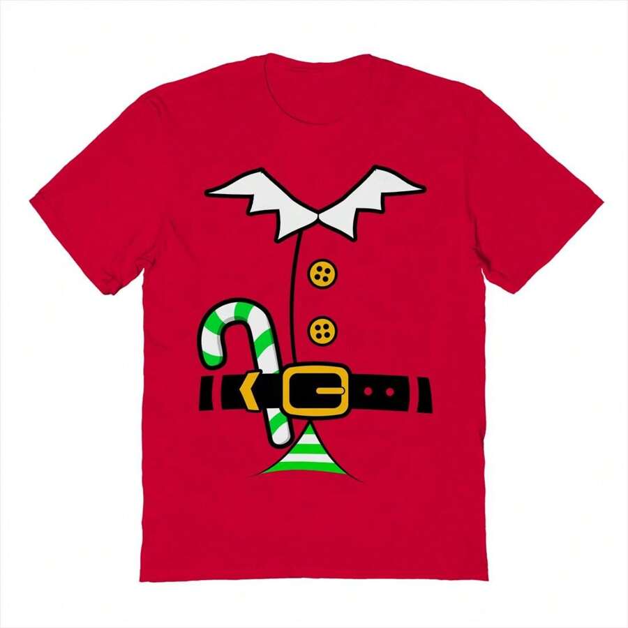 Camiseta de algodón unisex con gráfico de disfraz de elfo verde "Casi allí" para Halloween - Rojo - Ver 1