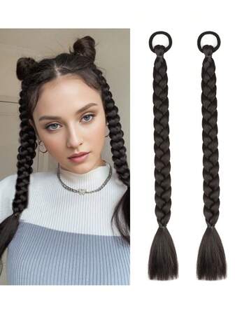 Pack Of 2 Braiding Hair 16Inch Suitable For Women And Children Daily Holidays And Cosplay Braided Hair Black Fashion Synthetic Hair Crochet Hair Extensions Useful And Deft High Temperature Hair Woven Hair Extensions For Halloween And Christmas