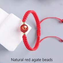 1Pc Natural Crystal Agate 10mm Ruby Bracelet, 26 Letter Bracelet, Lucky Number Bracelet, 12 Constellation Bracelet, Personalized Bracelet, Hand-Woven Beaded Bracelet, Suitable For Men And Women Fashion Bracelets, Gifts For Family, Suitable For Halloween, Christmas And Various Holiday Party Gifts, Crystal Gifts - Red Rope Style - View 55