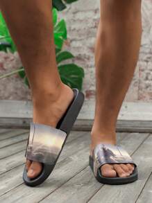 1 双男士一脚蹬拖鞋，全新设计夏季户外个性化凉鞋，男女通用家居防水舒适大码休闲家居拖鞋，黑色猴王图案，适合青少年，夏季休闲或户外运动或度假旅行或毕业礼物或生日礼服配饰 - 彩色 - 查看 3