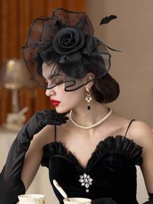 1 buc pălării Fascinators pentru femei anii '50 accesoriu de cap cu voal flori cocktail nuntă petrecere ceai biserică Derby pălărie