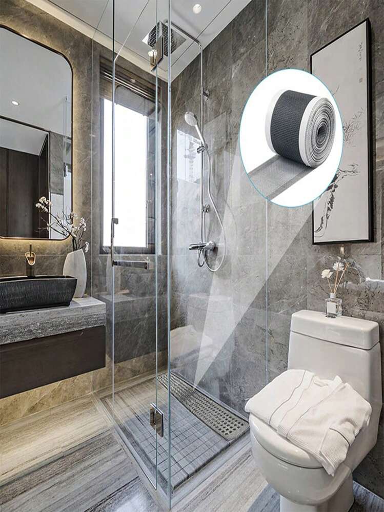 1roll 5m Cutable Shower Drain Hair Catcher,Self-Adhesive Floor Drain Stickers, For Bathroom Disposable Mesh Sink Strainer Filter. Bathroom Accessories Bathroom Tools - Black - View 10