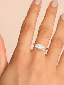 1pc Simplicity Exquisite Square Zirconia Rings S925 Sterling Silver For Girlfriend Birthday Promise Wedding Daily Wear Festival Ring For Women Fine Jewelry