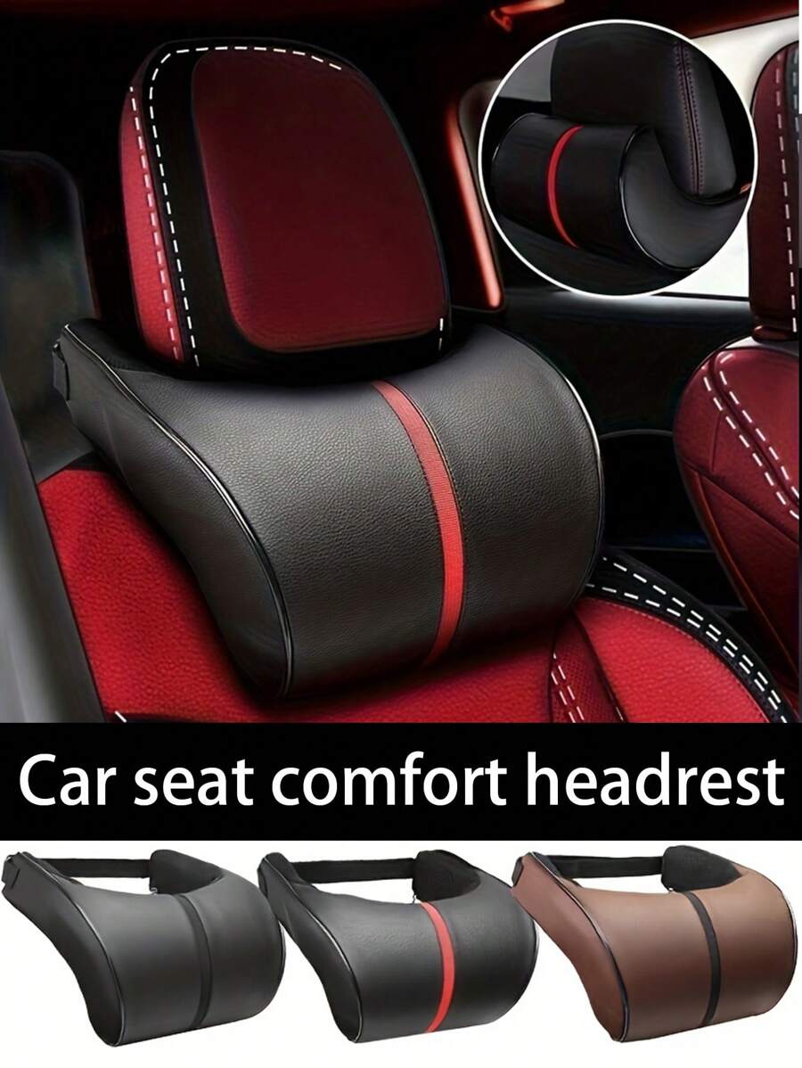 1pc PU Leather Car Seat Headrest, Ergonomic Neck Pillow, Comfortable