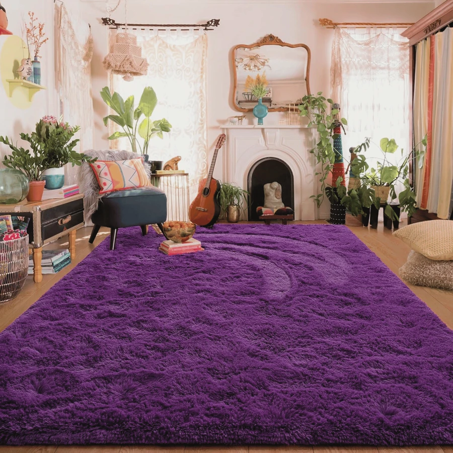 Alfombra Decorativa de Colores Lisos 150 x 200 Cm Sala De Estar Y Dormitorio - Morado Violeta - Ver 1