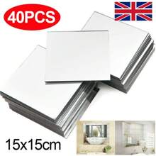40X Glass Mirror Tiles Wall Sticker Square Self Adhesive Stick On Home Set DIY S - 40PCS - View 3