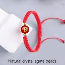 1Pc Natural Crystal Agate 10mm Ruby Bracelet, 26 Letter Bracelet, Lucky Number Bracelet, 12 Constellation Bracelet, Personalized Bracelet, Hand-Woven Beaded Bracelet, Suitable For Men And Women Fashion Bracelets, Gifts For Family, Suitable For Halloween, Christmas And Various Holiday Party Gifts, Crystal Gifts - Red Rope Style - View 64