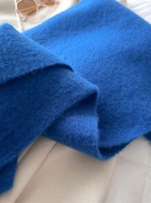 1pc Women's Winter Scarf, Black Faux Cashmere Poncho, Thick & Warm, Women's Fashion Solid Color Tassel Fleece Scarf, Outdoor Women Shawl Accessory - Royal Blue - View 6