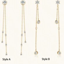 XUJIA 1 对 925 纯银时尚简约包镶嵌 4 毫米和 3 毫米/5 毫米圆形切割莫桑石链式耳环三种佩戴方式轻奢优雅流苏耳环万圣节派对与圣诞节珠宝送给女朋友的生日礼物附赠 1 件莫桑石 GRA 证书 - 流蘇吊墜耳環 - 查看 1