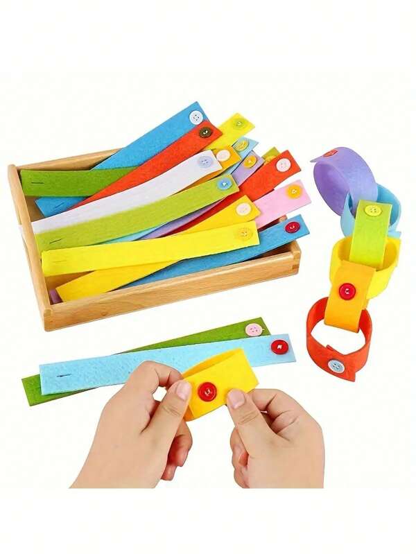 10pcs Random Color Non-Woven Fabric Button Bracelets, Montessori Educational Self-Care Teaching Toys For Toddlers