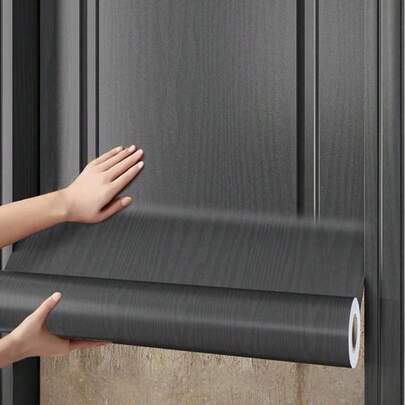 1 卷黑色木纹自粘式可移除壁纸，适用于橱柜、桌子、椅子、房间背景装饰贴纸