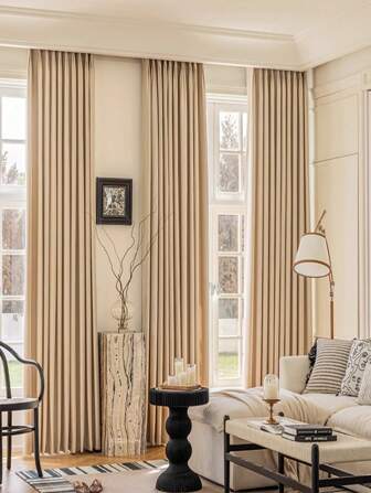 2pcs Premium Thick Velvet Solid Color Blackout Window Curtains For Living Room & Bedroom