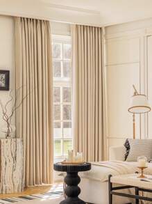 2pcs Premium Thick Velvet Solid Color Blackout Window Curtains For Living Room & Bedroom
