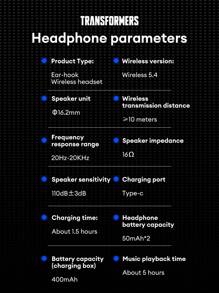 TRANSFORMERS TF-T15 Passive Noise Cancellation Earphones With High Definition Surround Sound, Microphone For Voice Calls, Music & Gaming, Low Latency, Long Battery Life, Smart Touch Control, Open-Ear Wireless Headphones