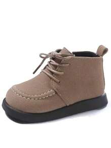 Giày bốt cổ thấp cho trẻ em thời trang phong cách Anh mới thu/đông 2024 - Màu Khaki - Xem 6