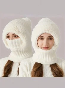 1 Pc WarmthMax Thermal Lined Knit Hat - Windproof, Thermal Insulation, Earflap Protection, Hooded Neck Gaiter, Breathable, Moisture-Wicking, Outdoor Cycling Essential For Cold Weather