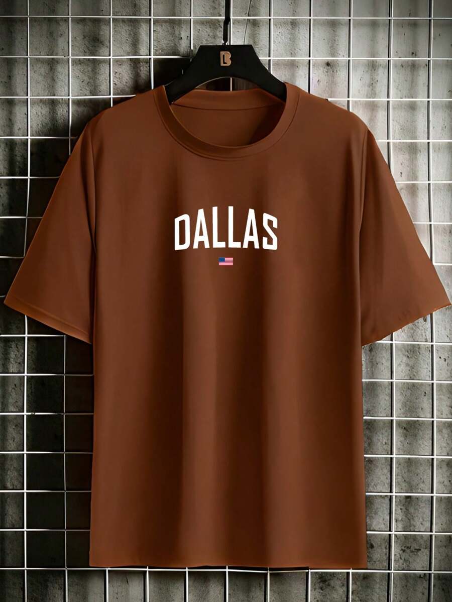 Dalas Cotton Printed T-Shirt For Men Unisex Promotion Shirt - 鏽棕色 - 查看 1