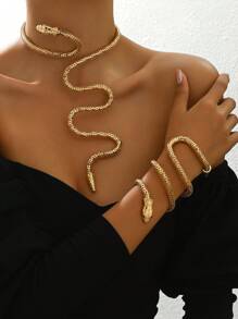 2pcs/Set Autumn/Winter New Creative Metal Wrapped Punk Hip-Hop Snake Bracelet & Necklace Set