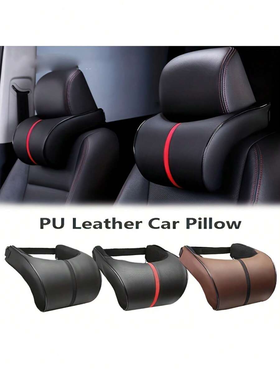 1pc PU Leather Car Seat Headrest, Ergonomic Neck Pillow, Comfortable