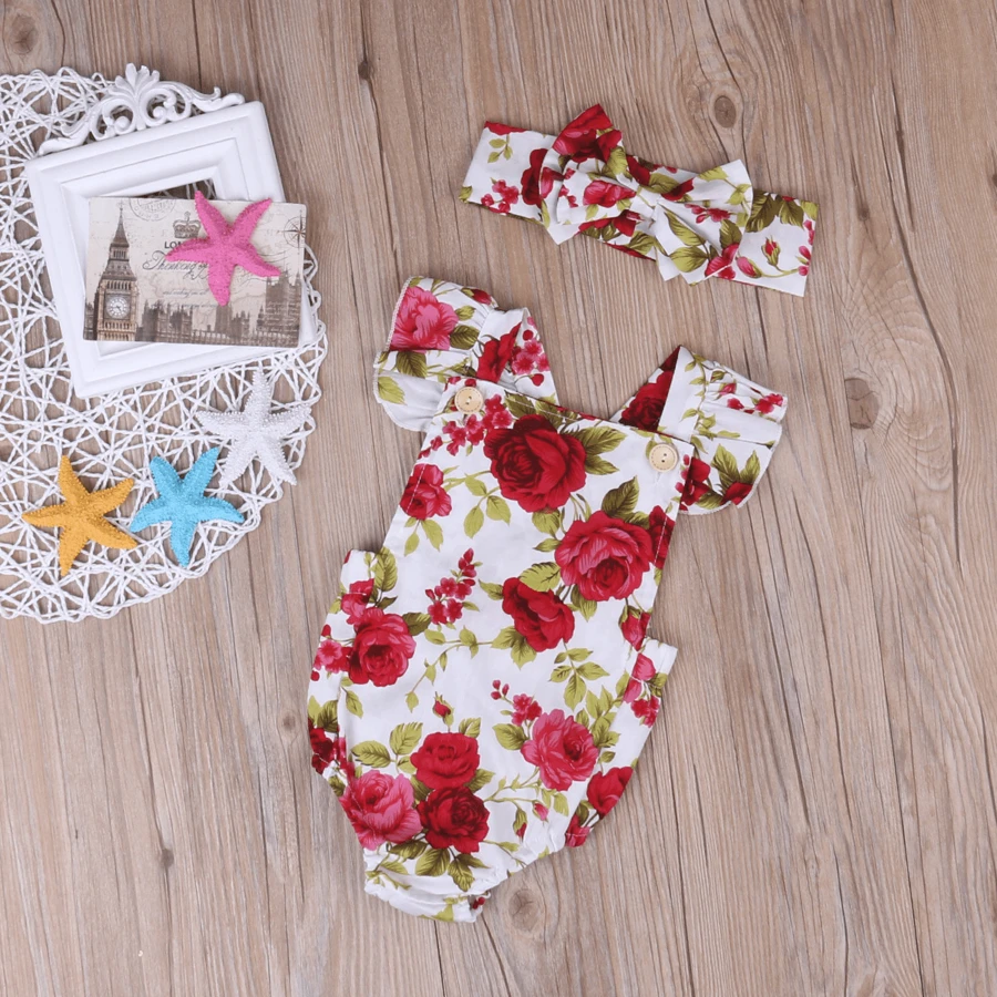 Baby Bodysuit Floral Print Red Roses - 白色 - 查看 1