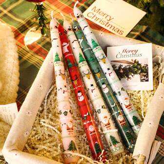 2Pcs 25CM Christmas Banquet Candle Display Candlelight Dinner Christmas Decoration Long Pole Smoke Free Festival Atmosphere Candles,Room Decor,Gifts