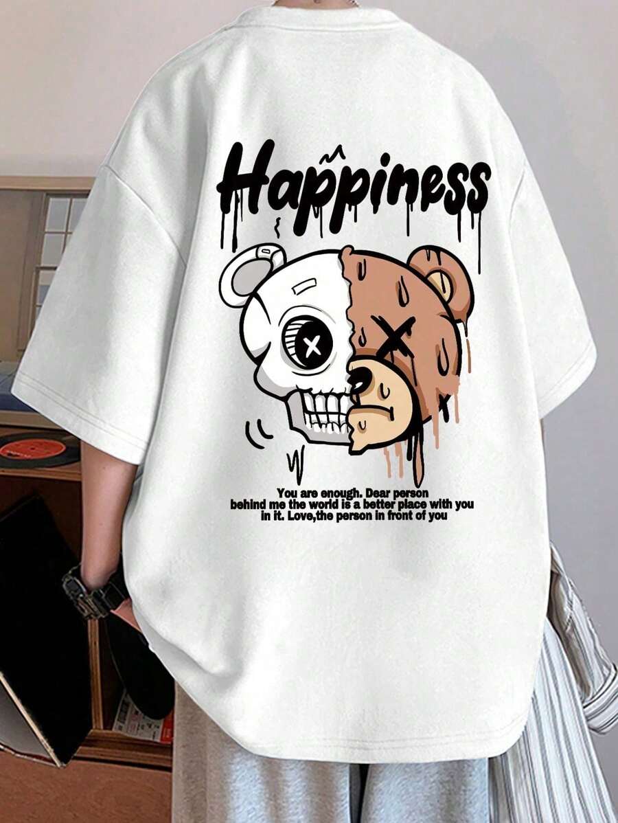Happiness Cartoon T-Shirt 100% Cotton Shirt - trắng - Xem 1