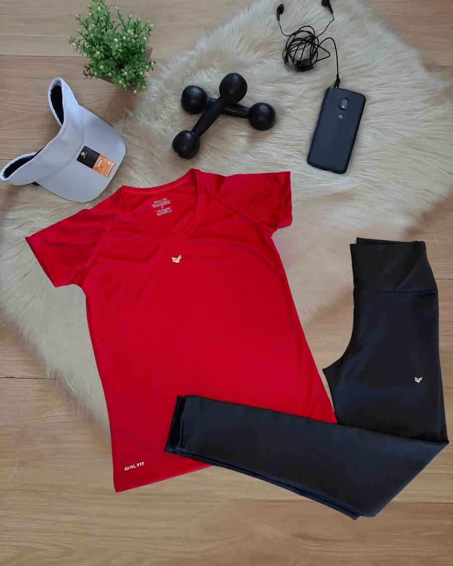 Women's Gym Set Dry Fit Shirt + Sports Fitness Leggings - Đỏ - Xem 1