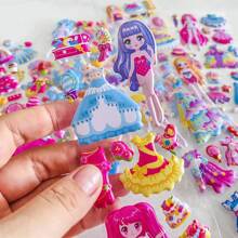 8 Packungen zufälliger Stil Cartoon Verkleidung Mädchen Sticker: Niedliche 3D PVC Sticker (Einmalgebrauch) zur Dekoration, geeignet für Kinder von 3-8 Jahren