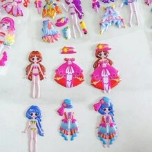 8 Packungen zufälliger Stil Cartoon Verkleidung Mädchen Sticker: Niedliche 3D PVC Sticker (Einmalgebrauch) zur Dekoration, geeignet für Kinder von 3-8 Jahren