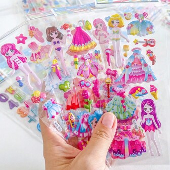 8 paket Rastgele Stil Karikatür Giydirme Kız Çıkartmaları: Sevimli 3D PVC Çıkartmalar (Tek Kullanımlık) Dekorasyon İçin, 3-8 Yaş Arası Çocuklar İçin Uygun