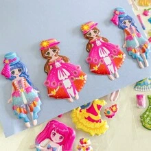 8 Packungen zufälliger Stil Cartoon Verkleidung Mädchen Sticker: Niedliche 3D PVC Sticker (Einmalgebrauch) zur Dekoration, geeignet für Kinder von 3-8 Jahren