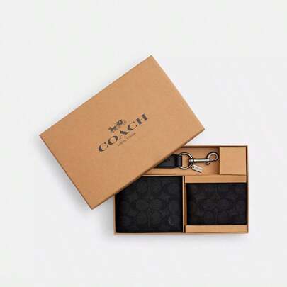 Coach Classic Monogram Full Print Iconic Leather Wallet Black Set CW344 QBMI5