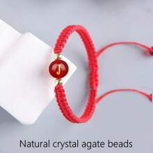 1Pc Natural Crystal Agate 10mm Ruby Bracelet, 26 Letter Bracelet, Lucky Number Bracelet, 12 Constellation Bracelet, Personalized Bracelet, Hand-Woven Beaded Bracelet, Suitable For Men And Women Fashion Bracelets, Gifts For Family, Suitable For Halloween, Christmas And Various Holiday Party Gifts, Crystal Gifts - Red Rope Style - View 42
