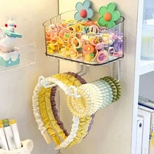 1 件壁挂式发带架，自粘式弹簧支架收纳架，带透明收纳盒，适用于蝴蝶结、领带、夹子、别针、爪子，透明 - 彩色 - 查看 5