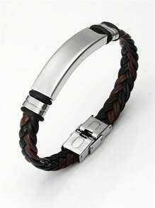 1pc Customizable Braided Rope Bracelet, Stainless Steel Couple Bangles, Engraving Available, Gift