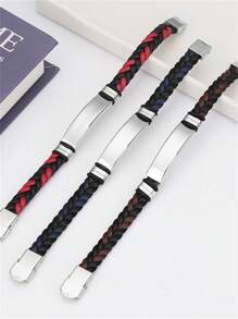 1pc Customizable Braided Rope Bracelet, Stainless Steel Couple Bangles, Engraving Available, Gift