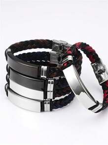 1pc Customizable Braided Rope Bracelet, Stainless Steel Couple Bangles, Engraving Available, Gift