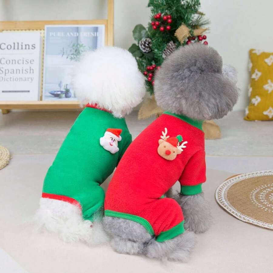 1 件圣诞节四腿天鹅绒衣服加厚极地天鹅绒面料狗衣服圣诞节宠物狗节日服装 - 彩色 - 查看 1