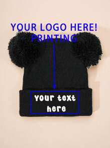 1pc Custom Printed Double Ball Baby Knit Beanie, Sun Hat For Spring Autumn Travel Beach Holiday, Halloween Back To School Winter Gift Ideas Boy Girl Valentine's Day