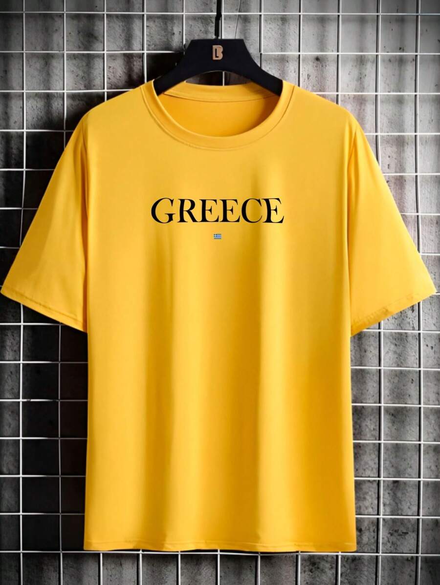 Greece Cotton Printed T-Shirt For Men Unisex Promotion Shirt - Màu vàng - Xem 1